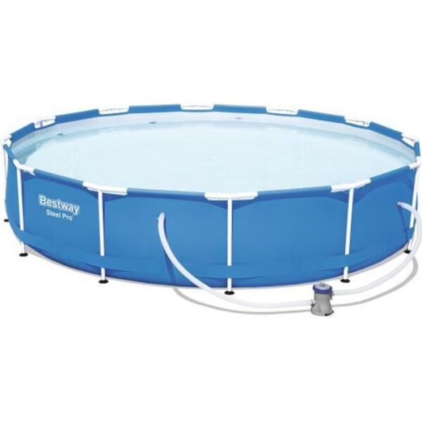 Kit Piscine hors sol tubulaire BESTWAY - Steel Pro - 366 x 76 cm - Ronde (Livrée avec un filtre a cartouche)