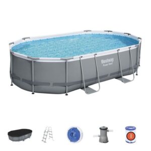 Kit Piscine hors sol tubulaire BESTWAY - Power Steel- 488 x 305 x 107 cm - Ovale (Livrée avec une échelle, une bâche, un épurateur)
