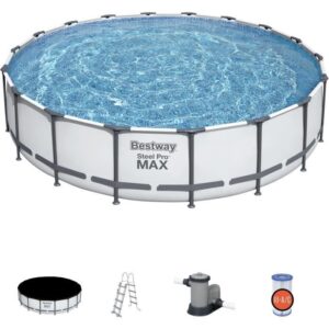 Kit Piscine hors sol tubulaire BESTWAY - Steel Pro Max - 549 x 122 cm - Ronde (Avec filtre a cartouche, une bâche et une échelle)