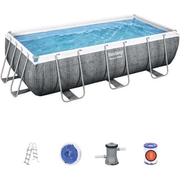 Kit Piscine hors sol tubulaire BESTWAY Power Steel 404 x 201 x 100 cm - Rectangulaire (Avec filtre a cartouche, échelle)
