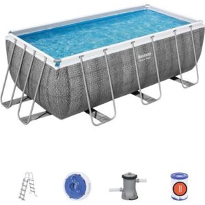 Kit Piscine hors sol tubulaire BESTWAY - Power Steel - 412 x 201 x 122 cm - Rectangulaire (Inclus épurateur a Cartouche + échelle)
