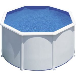 GRE - Kit Piscine hors sol acier ronde blanche - Fidji - Ø260 x 122 cm (Livrée avec une échelle de sécurité et un filtre a sable)