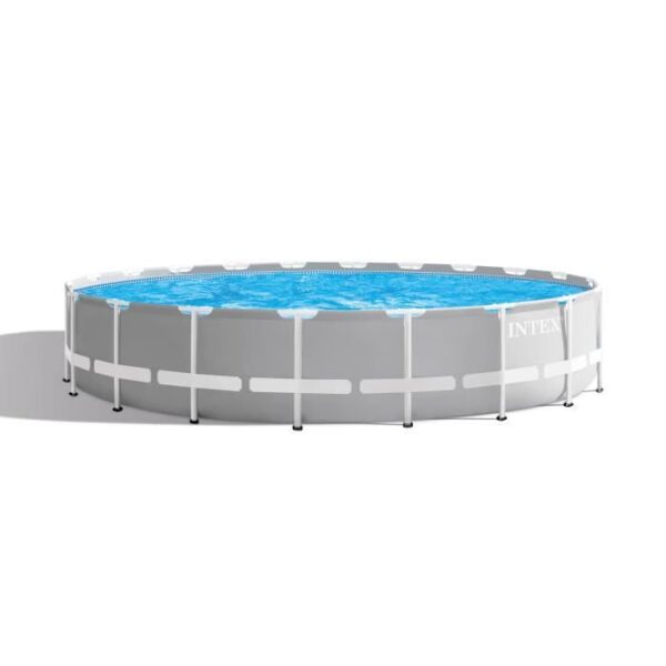 Kit Piscine hors sol tubulaire INTEX Prism frame - 610 x 132 cm - Ronde (Avec épurateur a cartouche, échelle, bâche et tapis de sol)